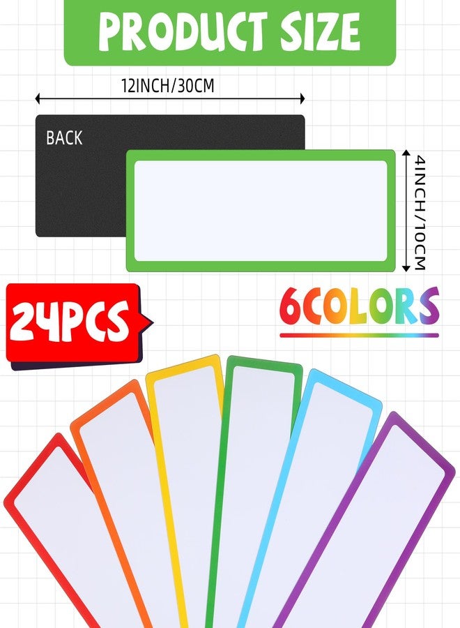 Trandraft 24 Pcs Large Magnetic Dry Erase Labels for Classroom, 12 x 4 Inch Rectangle Magnetic Name Plates Label Flexible Magnet Stickers for Whiteboards Refrigerator (Frame Style) - Image 2